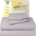 California Design Den Queen Sheet Set - Soft 400 Thread Count Sateen, Natural 100% Cotton Sheets for Queen Size Bed, Deep Pockets for a Snug Fit, Durable Bedding Set - Dusky Lavender Grey