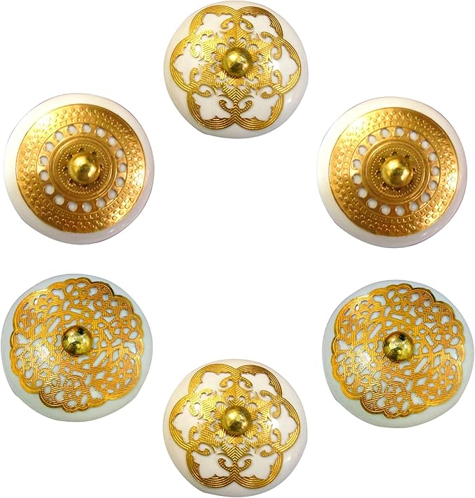 Perilla Home Set of 6 Gold Design Ceramic Knobs Decorative Round Knobs for Home Kitchen Cabinet Vintage Hardware Cupboard Door Dresser Wardrobe Drawer Pulls