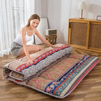MAXYOYO Bohemian Retro Floor Mattress Vintage Floral Japanese Futon Mattress Roll Up Thicken Sleeping Bed Portable Camping Mattress Floor Lounger Couch Bed Mattress Pad, Full Size