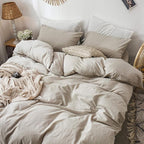 MooMee Bedding Duvet Cover Set 100% Washed Cotton Linen Like Textured Breathable Durable Soft Comfy (Heathered Tannish Linen Grey, Oversized Queen 98"x98")