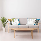 Ambesonne Minimal Throw Pillow Cushion Case Pack of 4, Modern Line Art Woman Portrait with Contemporary Leafy Geometric Details, Modern Accent Double-Sided Digital Printing, 20", Blue Green Marigold