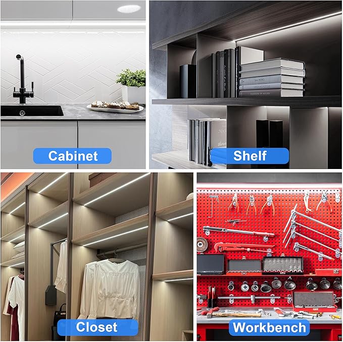 maylit Under Cabinet Strip Lighting Plug in 48in, Ultra Bright Small LED Light Bar, 6000K Cool White, 110V-120V Wired Lights for Kitchen Cabinet, Counter, Workbench, Desk, Closet, Shelf, Indoor