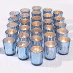 LETINE Blue Votive Candle Holders Set of 36 -Mercury Glass Candle Holders for Wedding & Baby Shower Decor - Ideal for Bridal Shower & Centerpieces for Tables