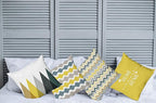 Ambesonne Modern Throw Pillow Cushion Case Pack of 4, Geometric Style Pattern of Triangles Zigzags Love Home Phrase Print, Modern Accent Double-Sided Digital Printing, 24", Yellow Slate Blue and Tan