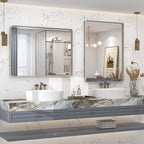 24x32 Inch Brushed Nickel Bathroom Mirror, Rounded Rectangle Silver Metal Frame Mirror, Silver Bathroom Vanity Mirror, Anti-Rust, Hangs Horizontally or Vertically