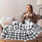 PAVILIA Light Grey Buffalo Plaid Throw Blanket for Couch, Soft Checkered Flannel Fleece Blanket for Sofa, Grey White Plaid Decorative Couch Throw, Warm Cozy All Season Fall Blanket Decor Gift, 50x60