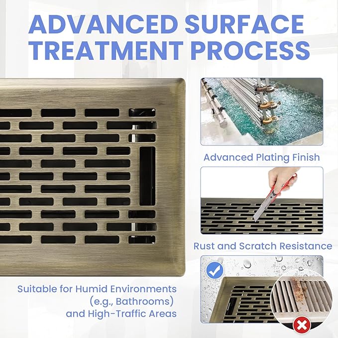 4x14 Inches Heavy Duty Walkable Floor Register - Easy Adjust Air Supply Lever Decorative Floor Vent Covers, Boston Design Vent Covers for Home - Antique Brass