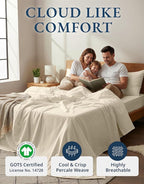 LANE LINEN 100% Organic Cotton Queen Sheets, 4Pc Cotton Sheets Set, Classic Percale Weave Bedsheets Queen Size Bed, Soft Breathable Sheet & Pillowcase Sets, Deep Pocket 15" - Natural