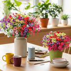 36 Bundles Artificial Flowers for Outdoor Indoor Garden Home Decoration, Look Real for Front Door Porch Patio Yard Balcony, Faux Flower Daisy with Eucalyptus Leaves Fake Plants, 6 Colors
