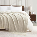 BOURINA Beige Throw Blanket 50x60 Inches Throw Textured Solid Soft Ripple Throws and Blankets for Sofa or Bed Knitted Decorative Bla
