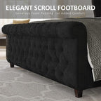 AMERLIFE Queen Size Platform Bed Frame, Velvet Upholstered Sleigh Bed with Scroll Wingback Headboard Footboard/Button Tufted/No Box Spring Required/Easy Assembly/Black