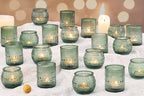 40 Pcs Assorted Green Votive Candle Holders Bulk- Glass Tealight Candle Holder for Wedding Table Decor, Green Candle Holders for Christmas, Vintage Party Table Decor