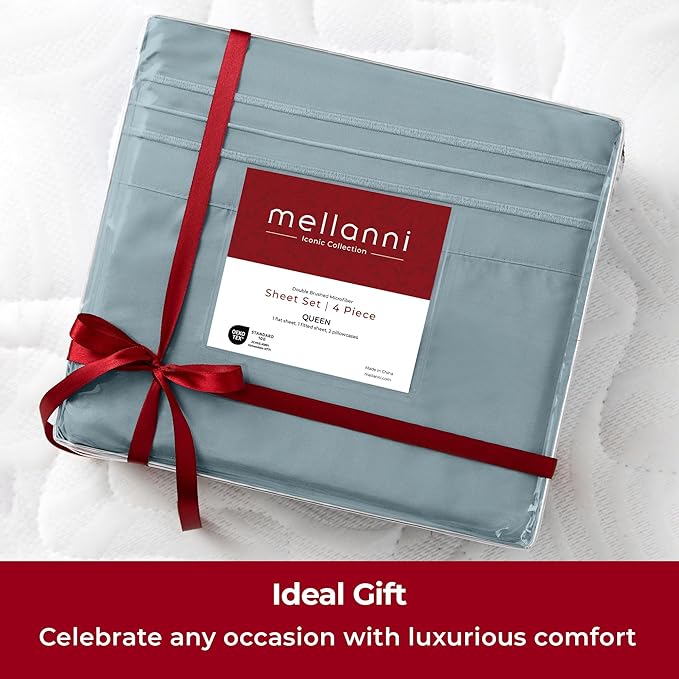 Mellanni Extra Deep Twin XL Sheets - 3 PC Iconic Collection Bedding - Hotel Luxury, Ultra Soft, Cooling Bed Sheets - Wrinkle, Fade, Stain Resistant (Twin Extra Long, Spa Blue)