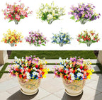28 Bundles UV Resistant Outdoor Silk Artificial Flowers,7 Colors, Faux Daisy Flowers Hanging Fake Plants for Porch Patio Garden Window Yard Farmhouse Summer Autumn Decoration.