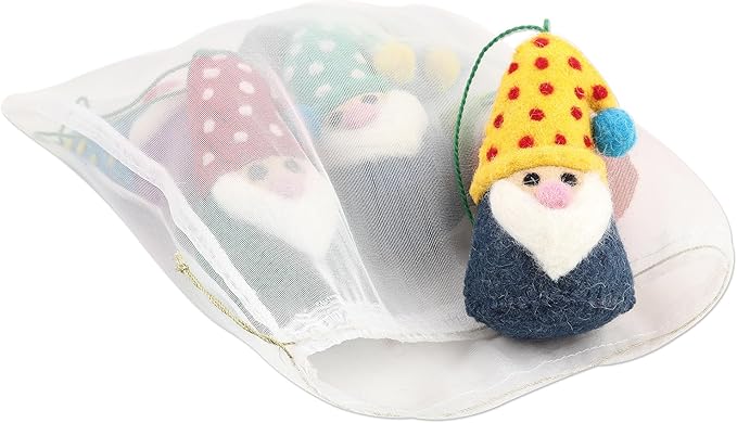 NOVICA Artisan Handmade Felted Wool Ornaments Holiday Assorted India Decor Christmas [3.9in H x 2.1in W x 2.1in D] 'Nordic Gnomes' (Set of 6)