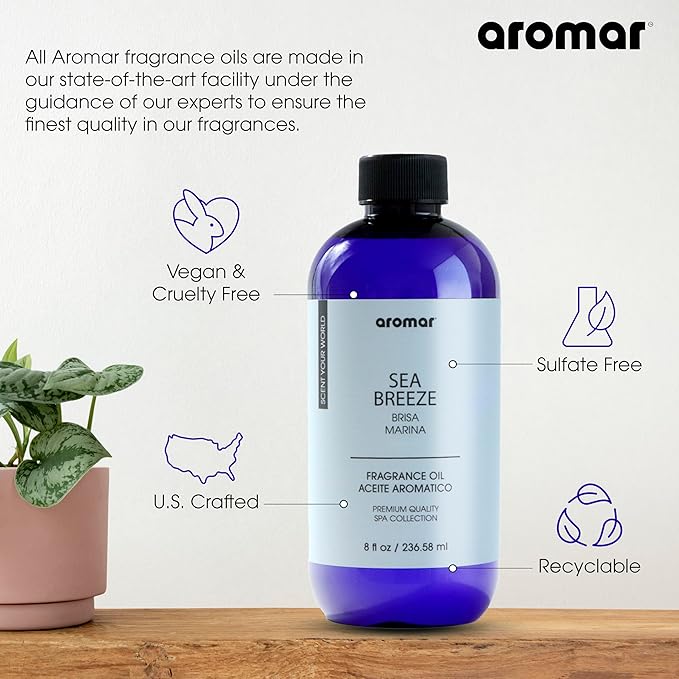 AROMAR Premium Fragrance Oil - Essential Oil for Diffusers & Home Aromatherapy - Sea Breeze - 8oz