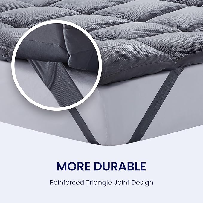 SLEEP ZONE Cooling Mattress Topper King Size Quilted Fitted Mattress Pad Cover, Soft Fluffy Down Alternative Pillow Top Bed Topper Deep Pocket 8-21 Inch (Grey, King)