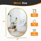Bathroom Mirror for Wall, 36''x24'', Gold Oval Mirror for Bedroom Entryway Bathroom, Metal Framed Vanity Mirror(36''x24'', Gold)