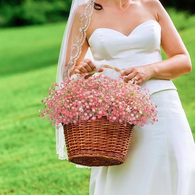 N&T NIETING Babys Breath Artificial Flowers Bulk, 15Pcs Fake Gypsophila Bouquet Flowers Real Touch Faux Babies Breath Arrangement for Wedding Floral Party Home Centerpieces Vase Decoration, Pink