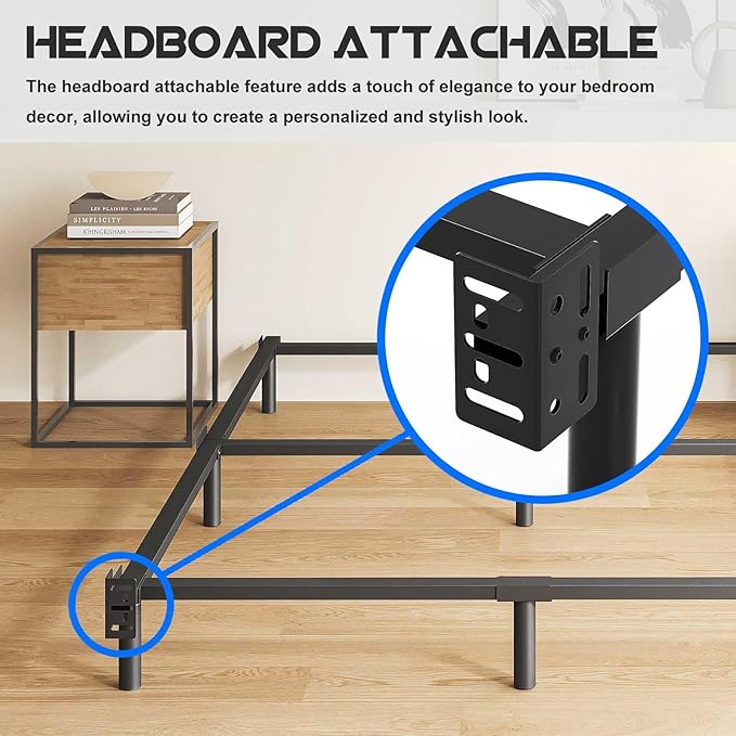 7 Inch Full Metal Bed Frame, Compatible with Most Brand Box Spring Or Mattress, 9-Leg Support Metal Bed Base, Noise-Free, Easy Assembly, Black