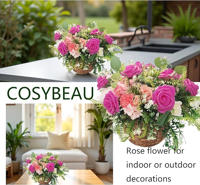 Artificial Flowers 25pcs Fake Roses, Hot Pink Foam Rose Faux Flower for DIY Wedding Bouquets Bridal Shower Centerpieces Floral Arrangements Home Decorations Party Backdrops Table