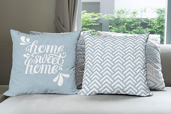 Ambesonne Geometric Throw Pillow Cushion Case Pack of 4, Home Phrase Minimal Zigzag Squama Dahlia Flower Petals Chevron Tribal, Modern Accent Double-Sided Digital Printing, 18", Pale Blue Grey White