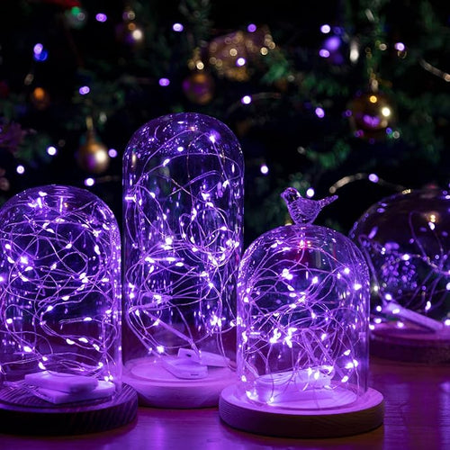12-Pack LED Fairy Lights 7 Feet Battery Powered Waterproof Silver Wire 20 Slim Copper Wire Pastel Lights for DIY Wedding Party Bedroom Patio Easter Christmas (Purple)