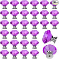 DEELF 30 Packs Kitchen Cabinet Knobs, 30 mm Crystal Cabinet Knobs, Diamond Dresser Handle Drawer Pulls, Dresser Knobs for Cabinets and Drawers, Purple