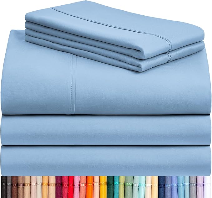 LuxClub 5 PC Split King Sheet Set, Breathable Luxury Bed Sheets, Deep Pockets Wrinkle Free Cooling Sheets Machine Washable Hotel Bedding Silky Soft - Sky Split King
