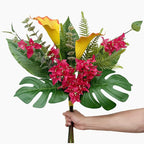 Artificial Tropical Bouquet Calla Lily Bougainvillea Flowers with Monstera Alocasia Fern Eucalyptus Greenery Stems for Home Office Hotel Table Vase Centerpieces Decor (Mixed Tropical Color)