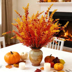 Geegoods 16 Bundles Artificial Fall Flowers Outdoor – Faux Lavender Flowers with Monkey Grass UV Resistant Plastic Faux Plants for Halloween Front Door Porch Patio Yard Balcony Decor, Orange Color