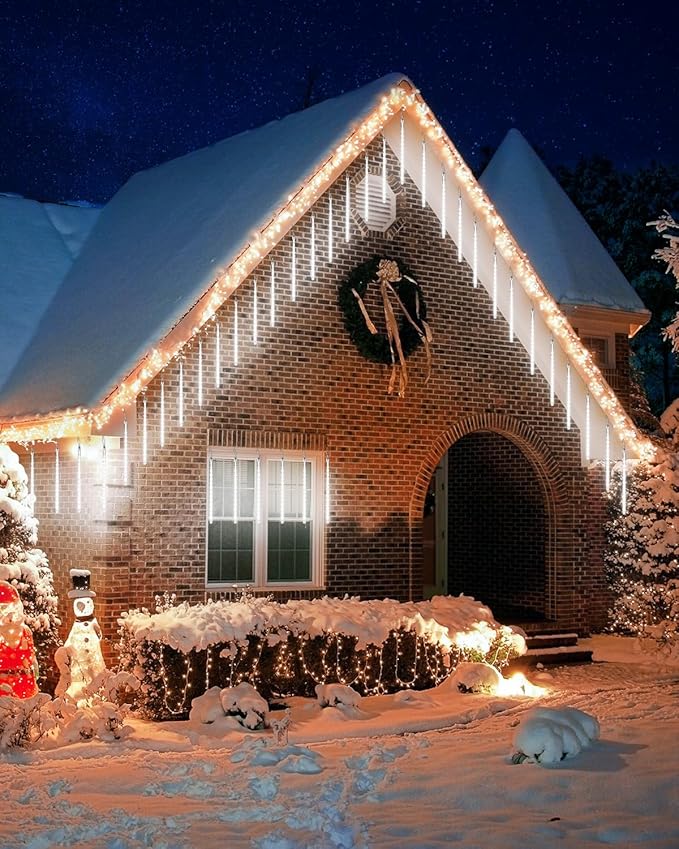 Joomer Christmas Lights Outdoor, 11.8 inch 10 Tubes 240 LED Meteor Shower Lights, LED Snow Falling Icicle Cascading Light with Timer Waterproof and Connectable for Christmas Decoration (White)