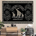OSUNBD Viking Warship Tapestry Wall Hanging - Large 93x71 inches Storm & Celtic Runes on Soft Flannel Aesthetic Mythology Tapestries Norse Mythology Art for Bedroom, Living Room Decor