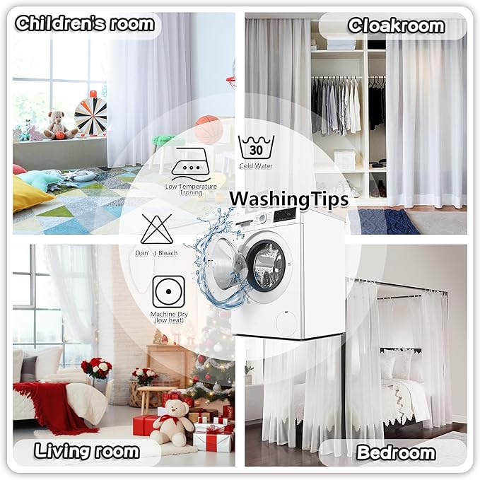 MYSKY HOME White Curtains for Bedroom 72 Inch Length Long Sheer Curtains for Kids Room Nursery Curtains with Grey Patched Design Rod Pocket Privacy Window Drapes Dining Room 52" x 72" 2 Panels