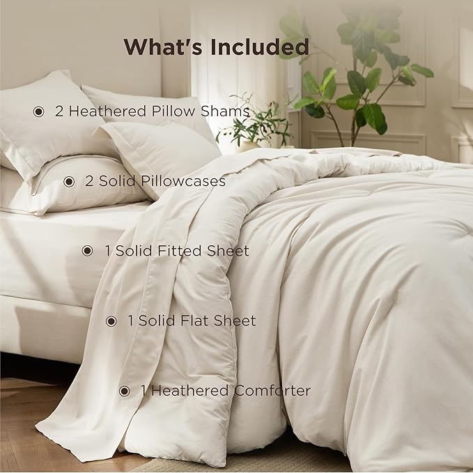Bedsure California King Comforter Set Beige - Bed in a Bag Cal King Bedding 7 Pieces, Cationic Dyed Bed Set, Beige Soft Bedding for All Seasons Comforter with Sheets, Pillowcases & Shams