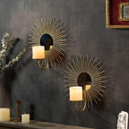 AIM & GGKK Wall Candle Sconce Holder,Set of 2 Mirror Wall Mounted Metal Candle Holder for Home,Living Room, Dining Room,Rustic Farmhouse Boho Decorations