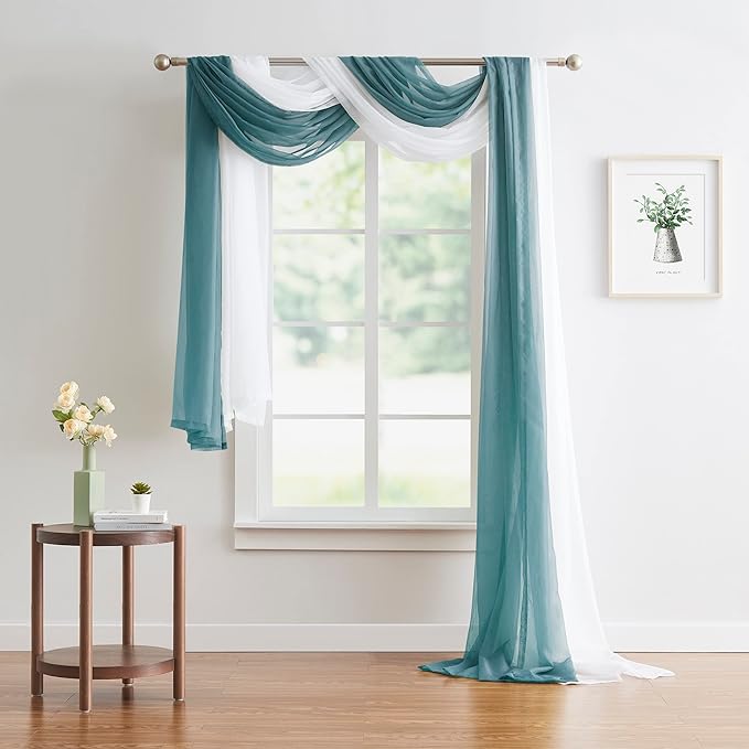 Warm Home Designs Extra Long Dusty Blue Sheer Window Scarf. Valance Scarves are 54 X 216 Inches. Great As Wedding Arch Draping Fabric, Bed Canopy Or for Decorative Project. AM Dusty Blue 216"