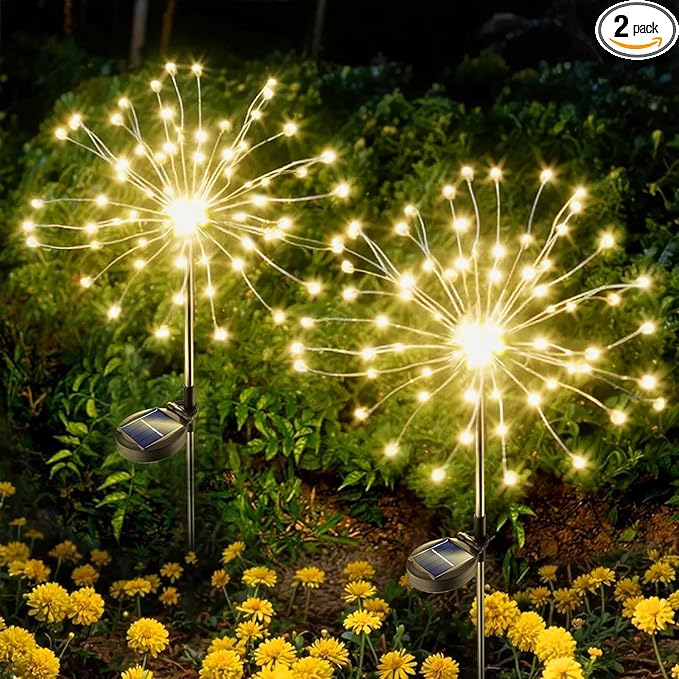 Anordsem Solar Lights Outdoor Decorative: Bendable Copper Wire with 120 LED Firework Beads - Waterproof DIY Warm Fun Decorating Yard Garden Patio - Christmas Gifts for Homeowner Over 30