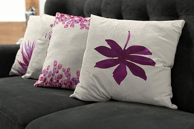 Ambesonne Botanical Throw Pillow Cushion Case Pack of 4, Minimalist Watercolor Painting Leaves Agave Branches Plant in a Pot, Modern Accent Double-Sided Digital Printing, 24", Dark Magenta and Pink