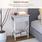VECELO Nightstand with Drawer, Small Bedside Table with Storage and Adjustable Metal Legs, Wood End Table for Bedroom or Living Room, Perfect for Small Spaces and Modern Farmhouse Décor, Light Brown