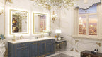 TETOTE Gold LED Bathroom Mirror with Lights 28x36 Frontlit & Backlit Vanity Framed Mirror Baroque Anti Fog Stepless Dimmable White/Warm/Natural,CRI90+,Waterproof,Wall Mounted(Horizontal/Vertical)