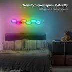 Feit Electric Smart LED Hexagon Tile Lights, 7" Ea, Linkable, RGBW Color Chasing, 2.4GHZ WiFi Enabled, Compatible with Alexa and Google Home Asst, Music Sync, Remote App, 6 Pack - HEX/CHASE/AG/6KIT