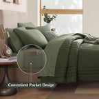 Monbix Full Comforter Set - 7 Pieces Olive Green Bed in a Bag Full Size Bedding Sets with Comforters, All Seasons Down Alternative Comforter with Sheets,Pillowcases & Shams
