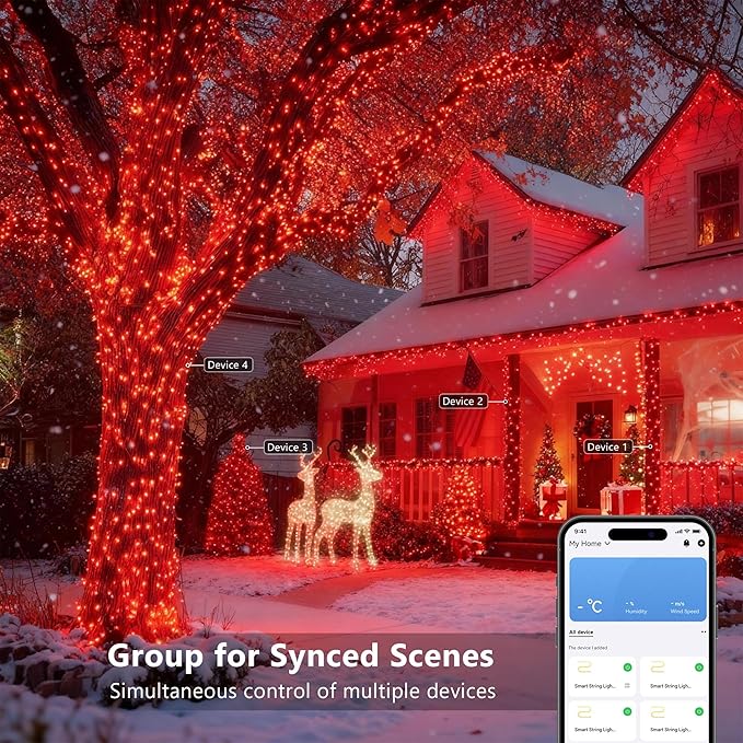 Brizled Smart Christmas Tree Lights, 66FT 200 LED Color Changing Christmas String Lights App & Voice Control, Dimmable Cool White & Red Xmas Light Music Sync for Indoor Outdoor Xmas Tree Wedding Party