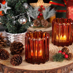 6pcs Votive Candle Holder, Amber Glass Vintage Candle Holders, Tealight Candle Holder for Boho Fall Wedding Centerpieces Dinner Party Table Decor