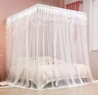 Mengersi Princess 4 Corners Post Bed Curtain Canopy Mosquito Netting (White, Twin)