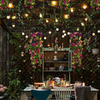 RECUTMS Artificial Hanging Rose Flower Plants Outdoor with 30 LED Fairy String Lights Fake Flowers for House Garden Patio Front Porch Indoor Decor (Purple)