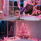 66Ft 200LED Pink Christmas Tree Lights Plug in,8 Modes Connectable Pink String Light Indoor Outdoor for Christmas Tree Bedroom Garden Decor (Clear Wire)
