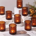 40Pcs Glass Votive Candle Holders, Amber Tea Light Candle Holders Vintage Fall Tealight Candle Holder Bulk for Autumn, Thanksgiving Table Centerpieces, Christmas Decor (Amber)