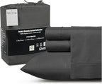 100% Organic Cotton Twin Sheets Set, 300TC Sateen Weave 3 PC Twin Bed Sheets, Fully Elasticated Sheet & Pillowcase Sets, Soft & Comfy No Lint Machine Washable Grey Sheet, Fade Resistant – Charcoal